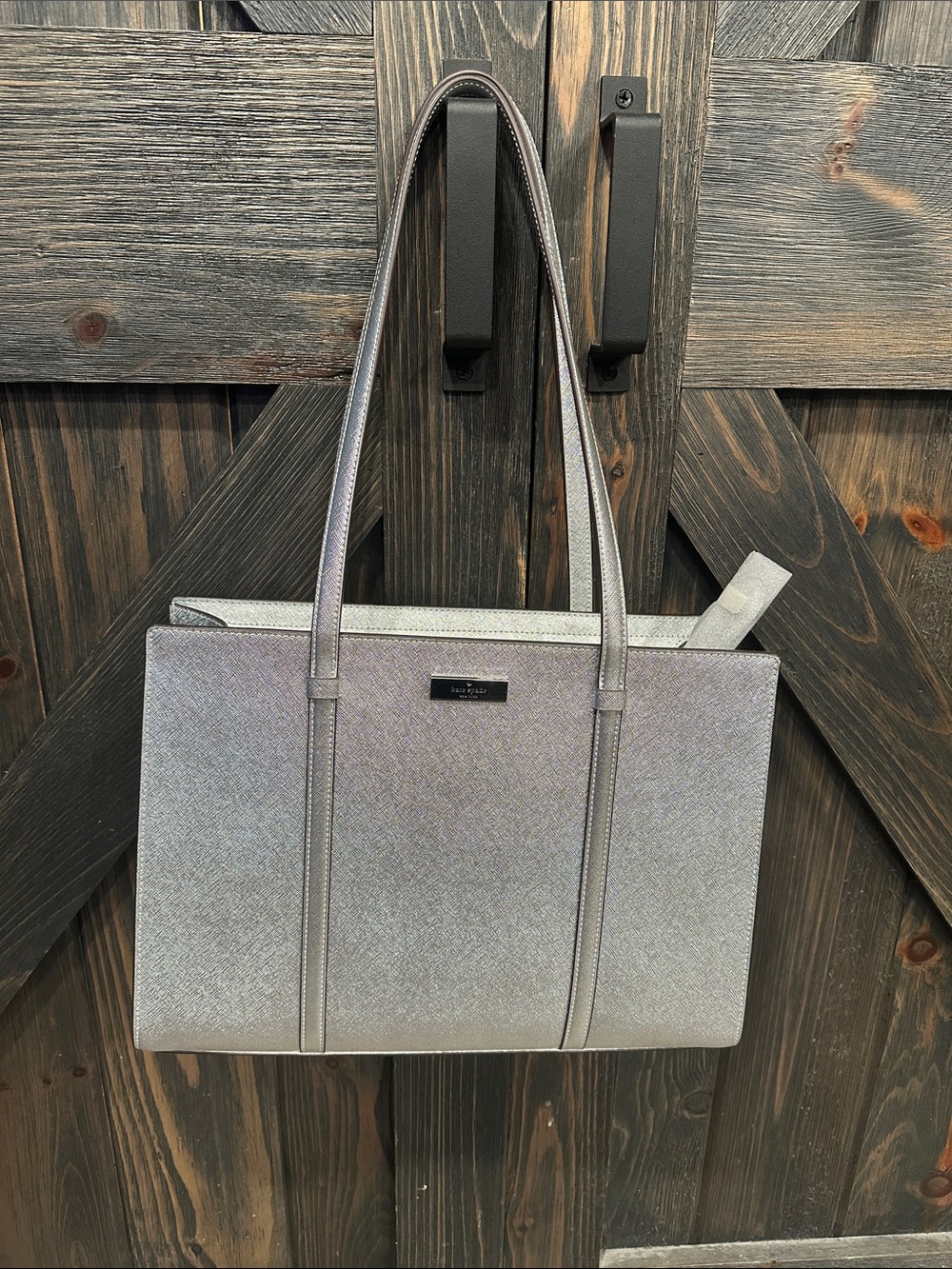 kate spade Metallic Silver Tote Bag with Double Straps